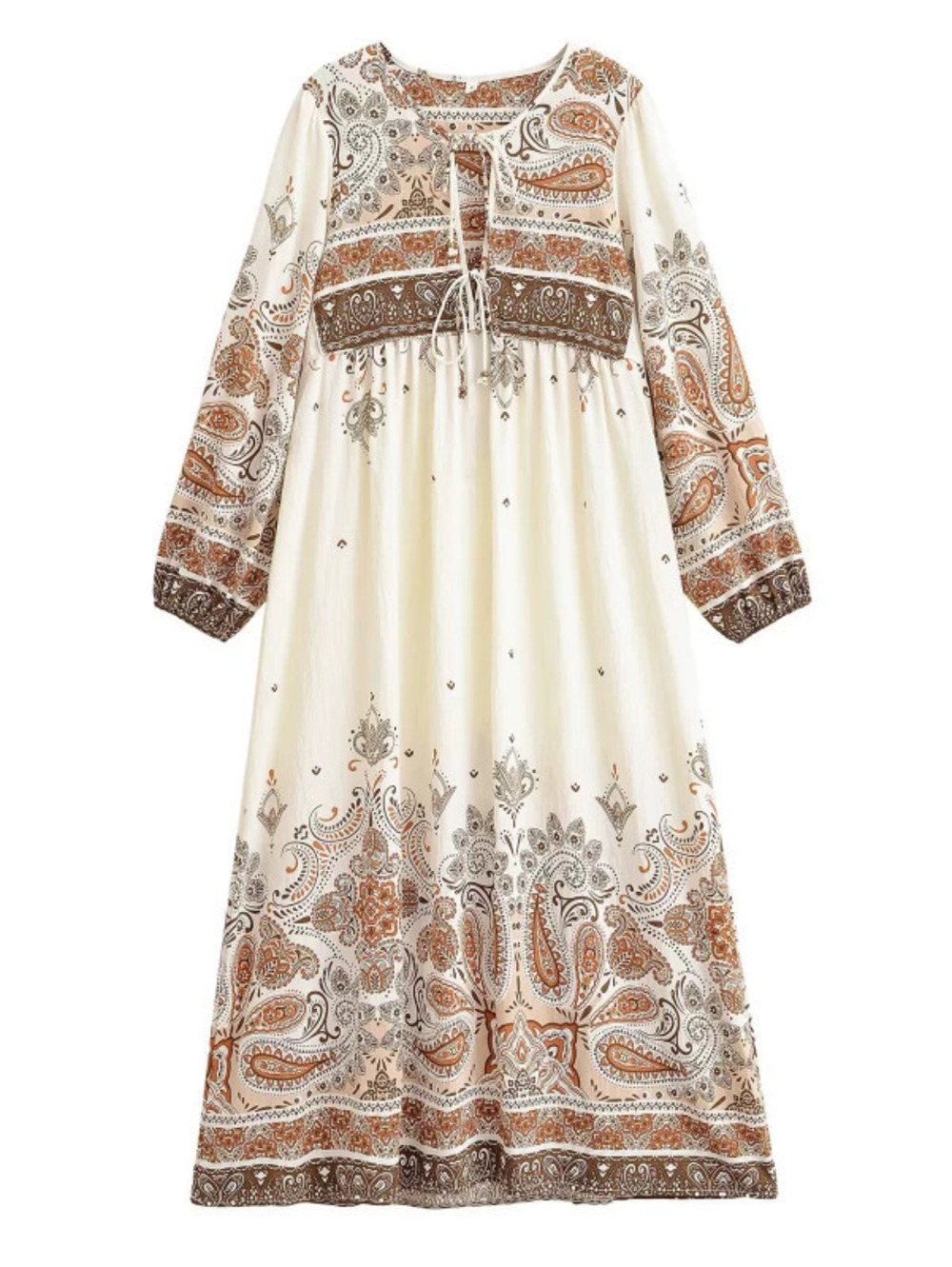 ZARA Loose Boho Dress with Tassel and Placement Print